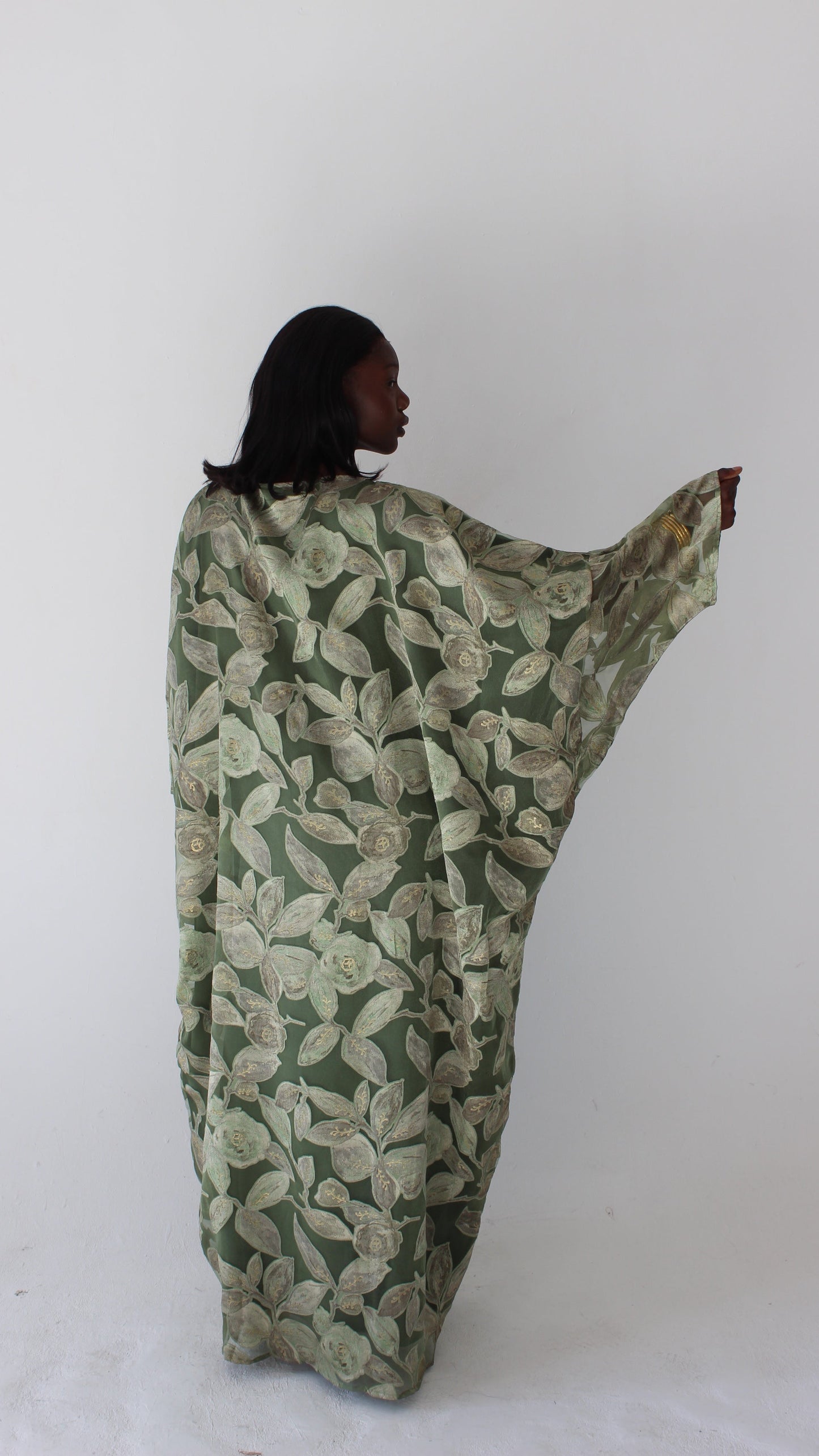 Awa Print Kaftan Style Dress in Sage Green