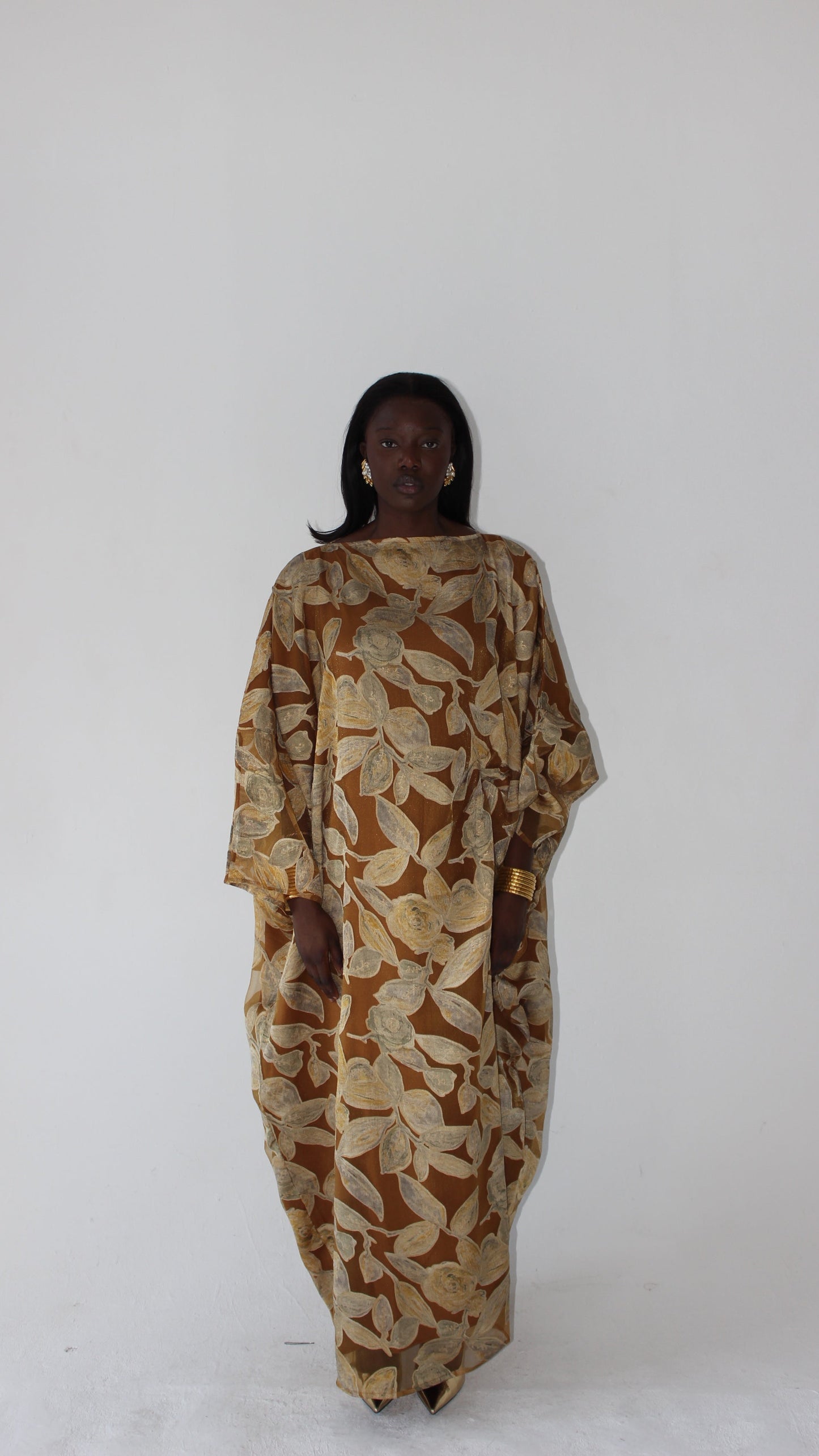 Awa Print Kaftan Style Dress in Mustard