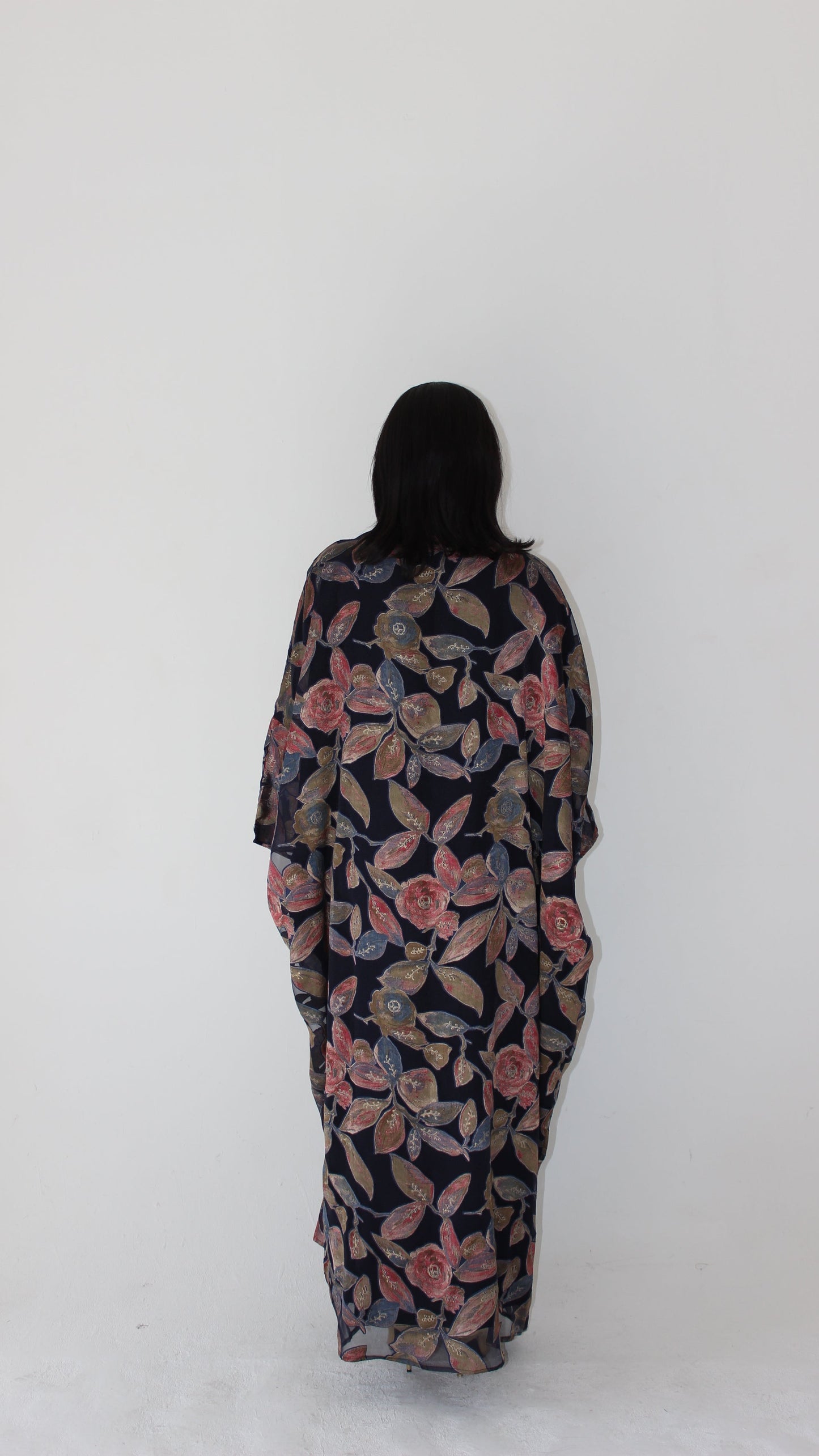 Awa Print Kaftan Style Dress in Dark Blue