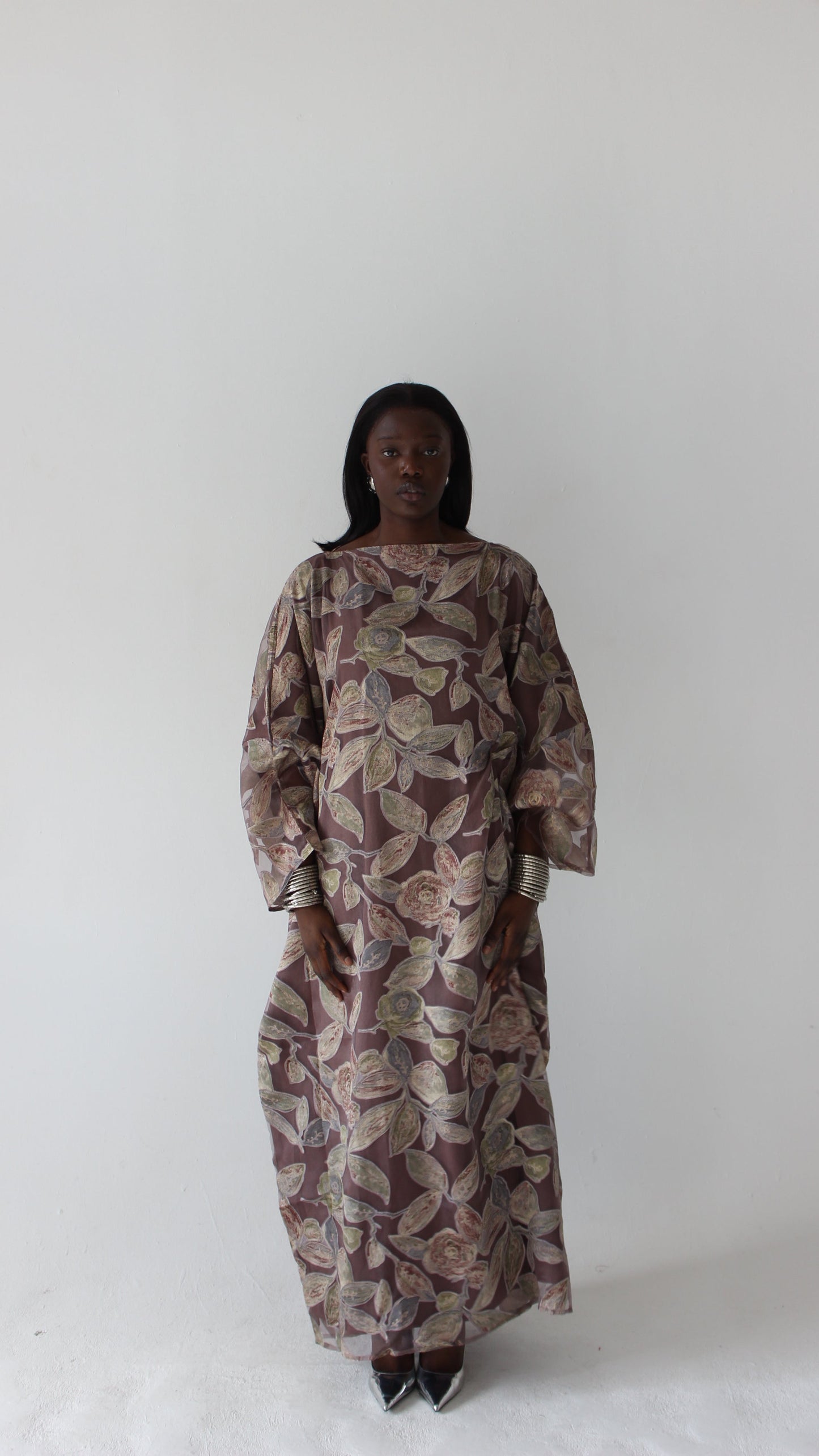 Awa Print Kaftan Style Dress in Mauve