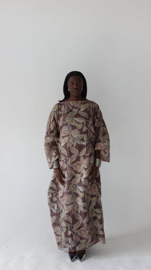 Awa Print Kaftan Style Dress in Mauve