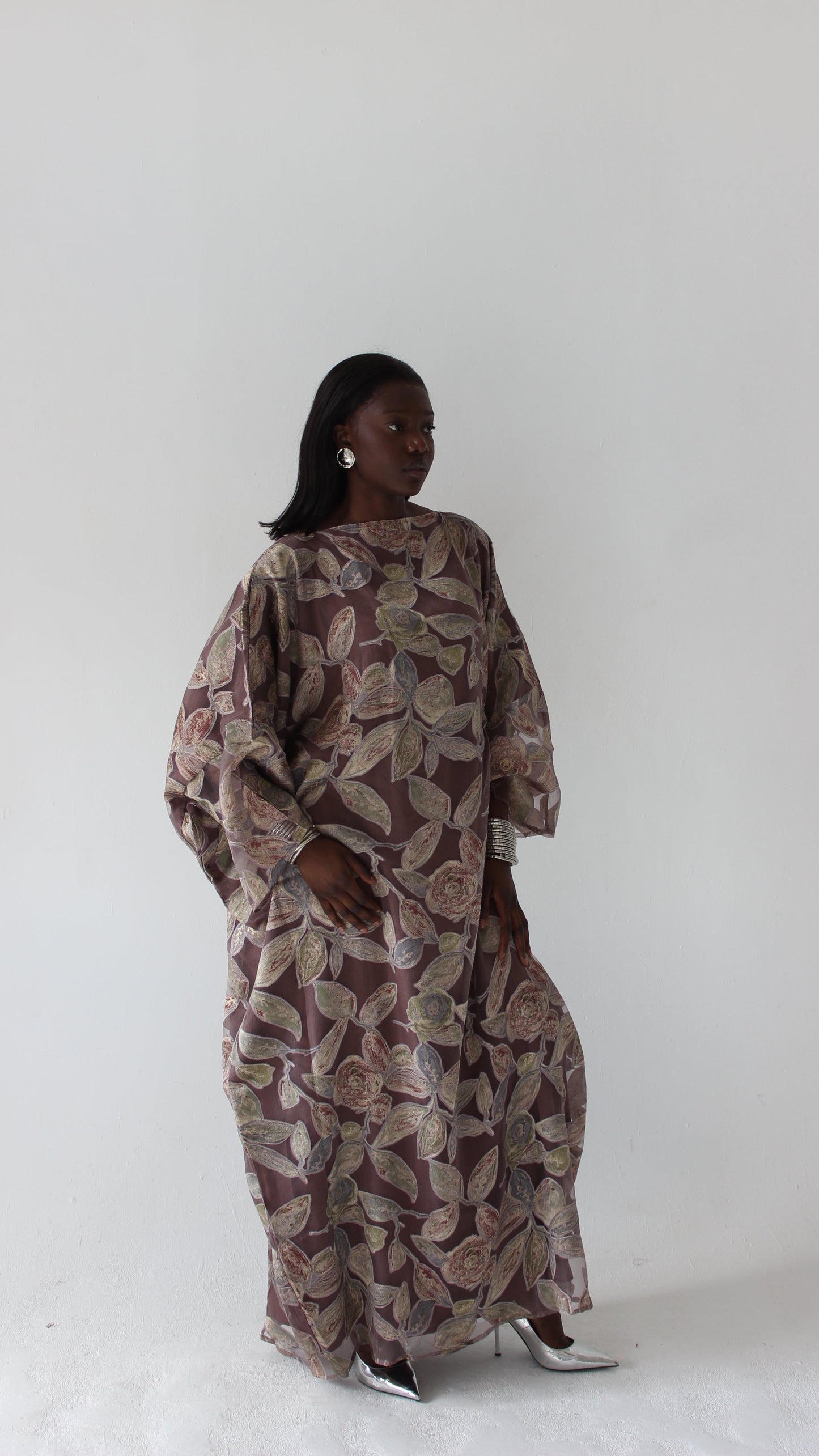 Awa Print Kaftan Style Dress in Mauve