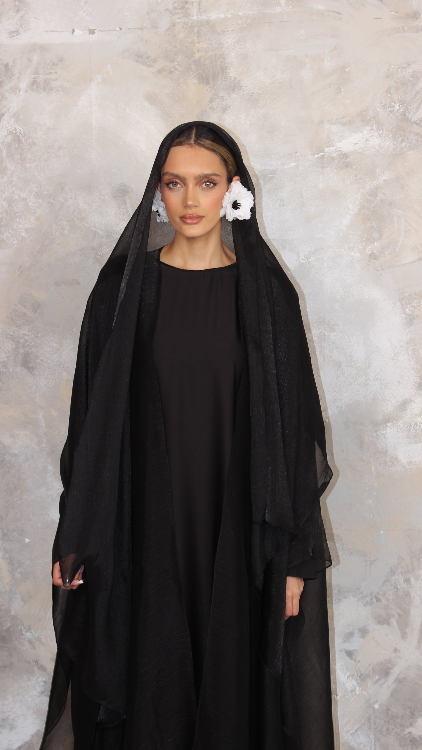 Alaia Organza Abaya and Scarf Set in Black