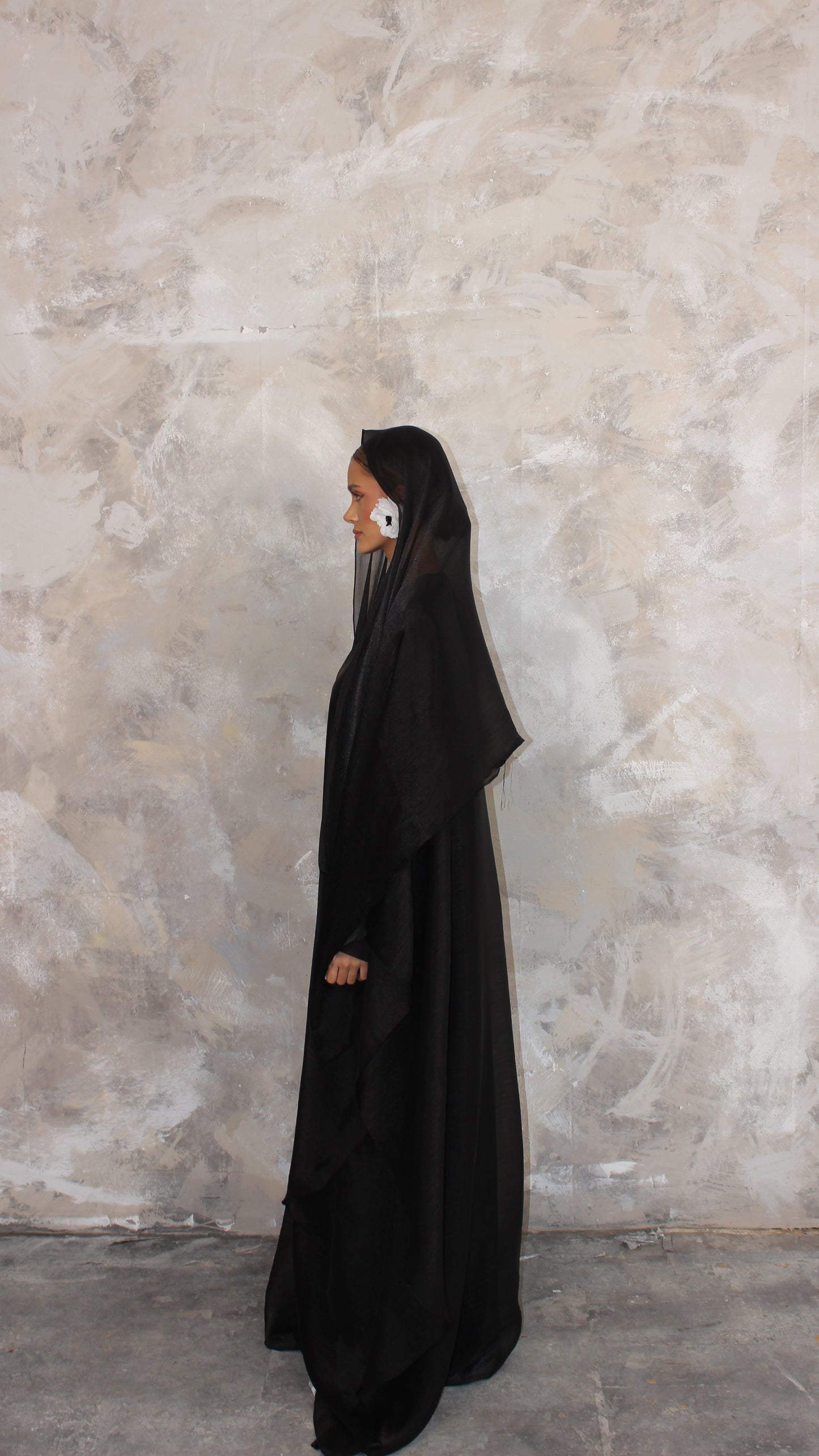 Alaia Organza Abaya and Scarf Set in Black