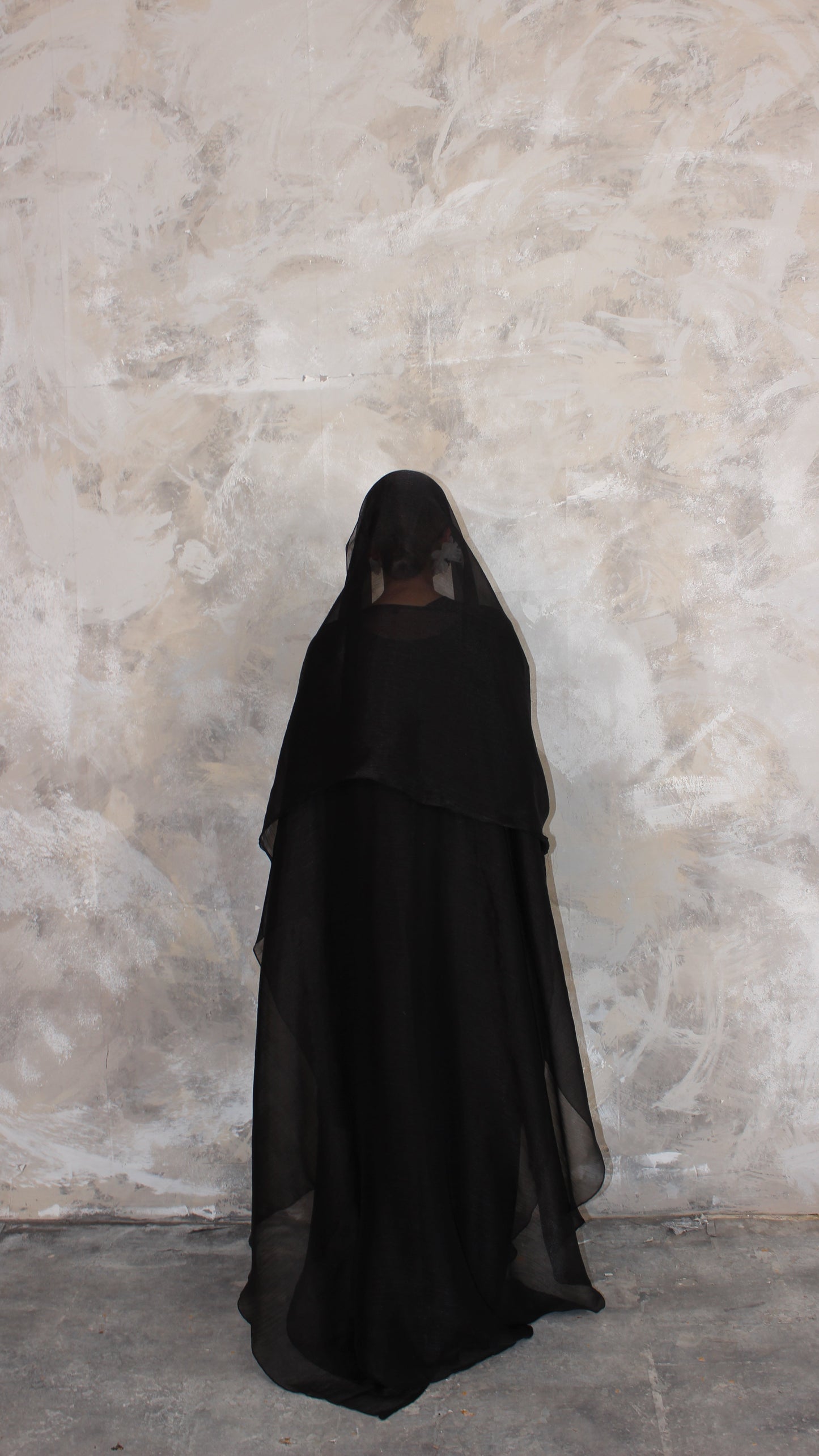 Alaia Organza Abaya and Scarf Set in Black
