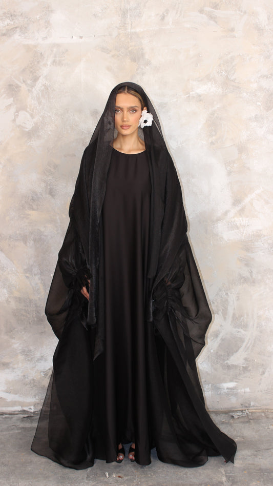 Laila Organza Abaya and Scarf Set in Black