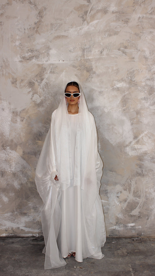 Laila Organza Abaya and Scarf Set in White