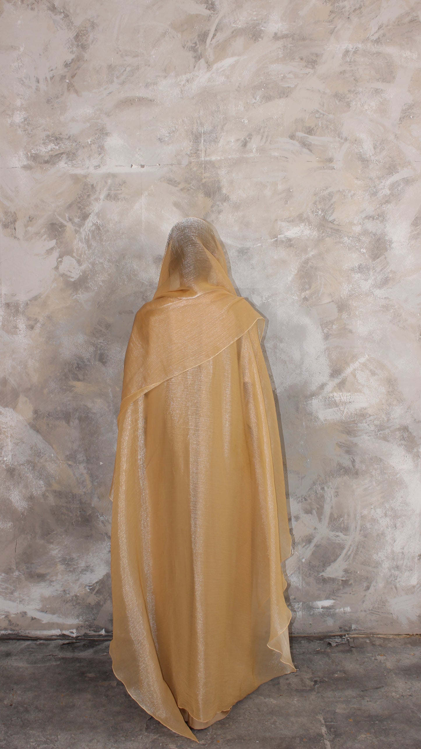 Alaia Organza Abaya and Scarf Set in Pastel Peach