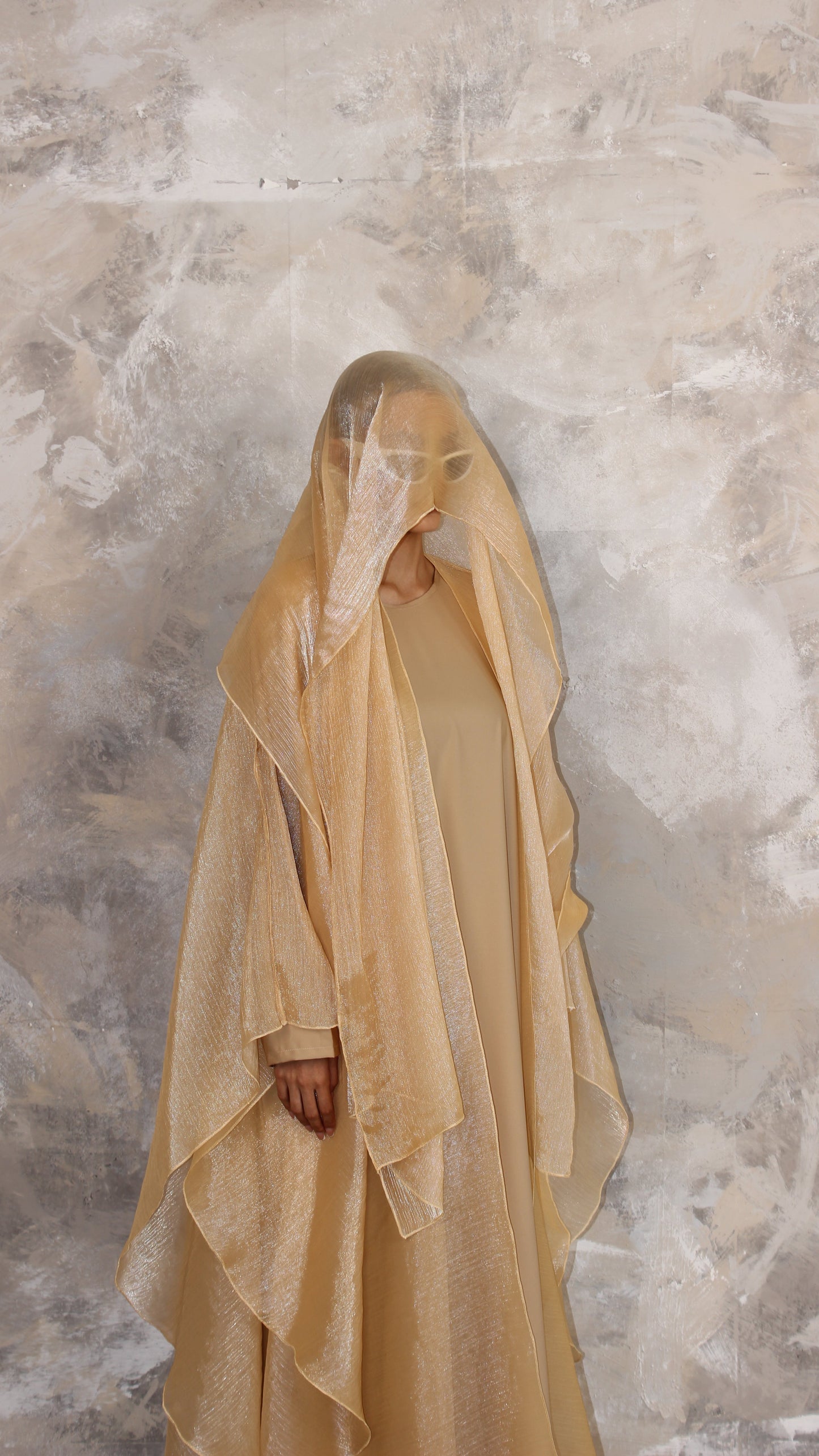 Alaia Organza Abaya and Scarf Set in Pastel Peach