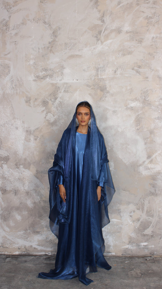 Alaia Organza Abaya and Scarf Set in Royal Blue
