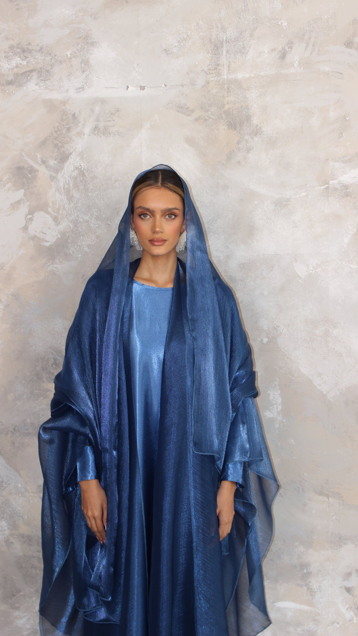 Alaia Organza Abaya and Scarf Set in Royal Blue