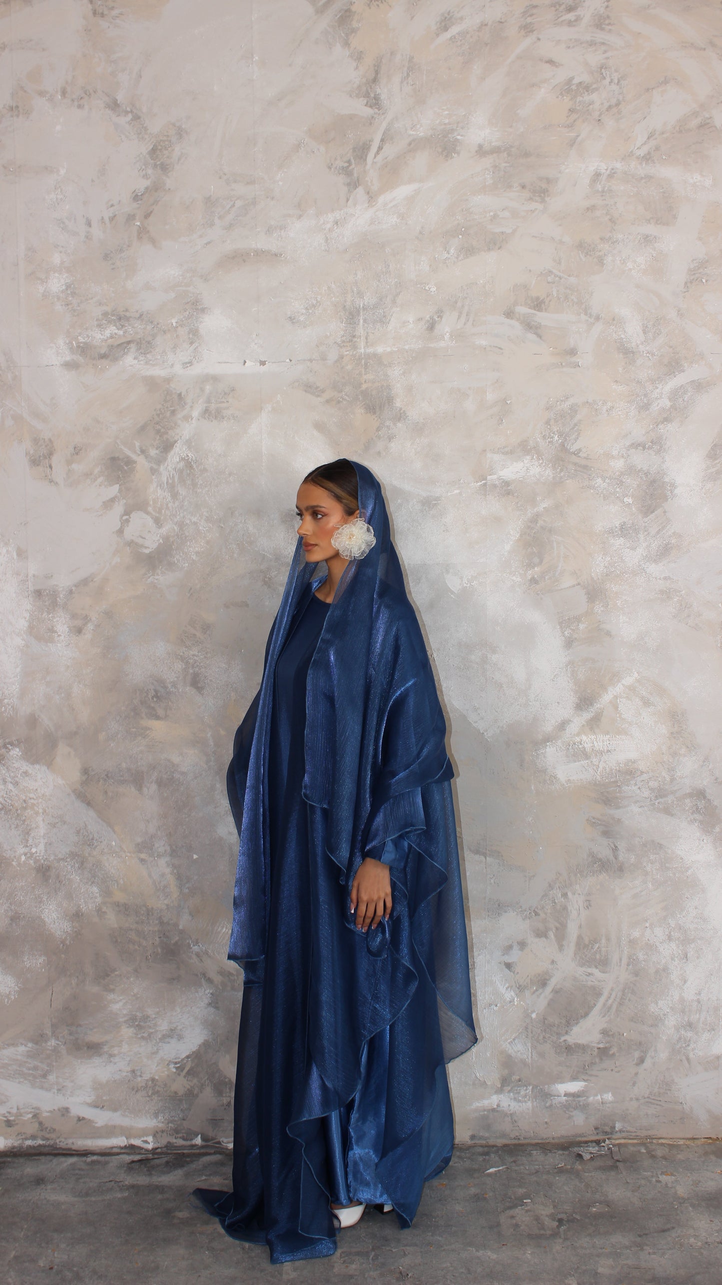 Alaia Organza Abaya and Scarf Set in Royal Blue