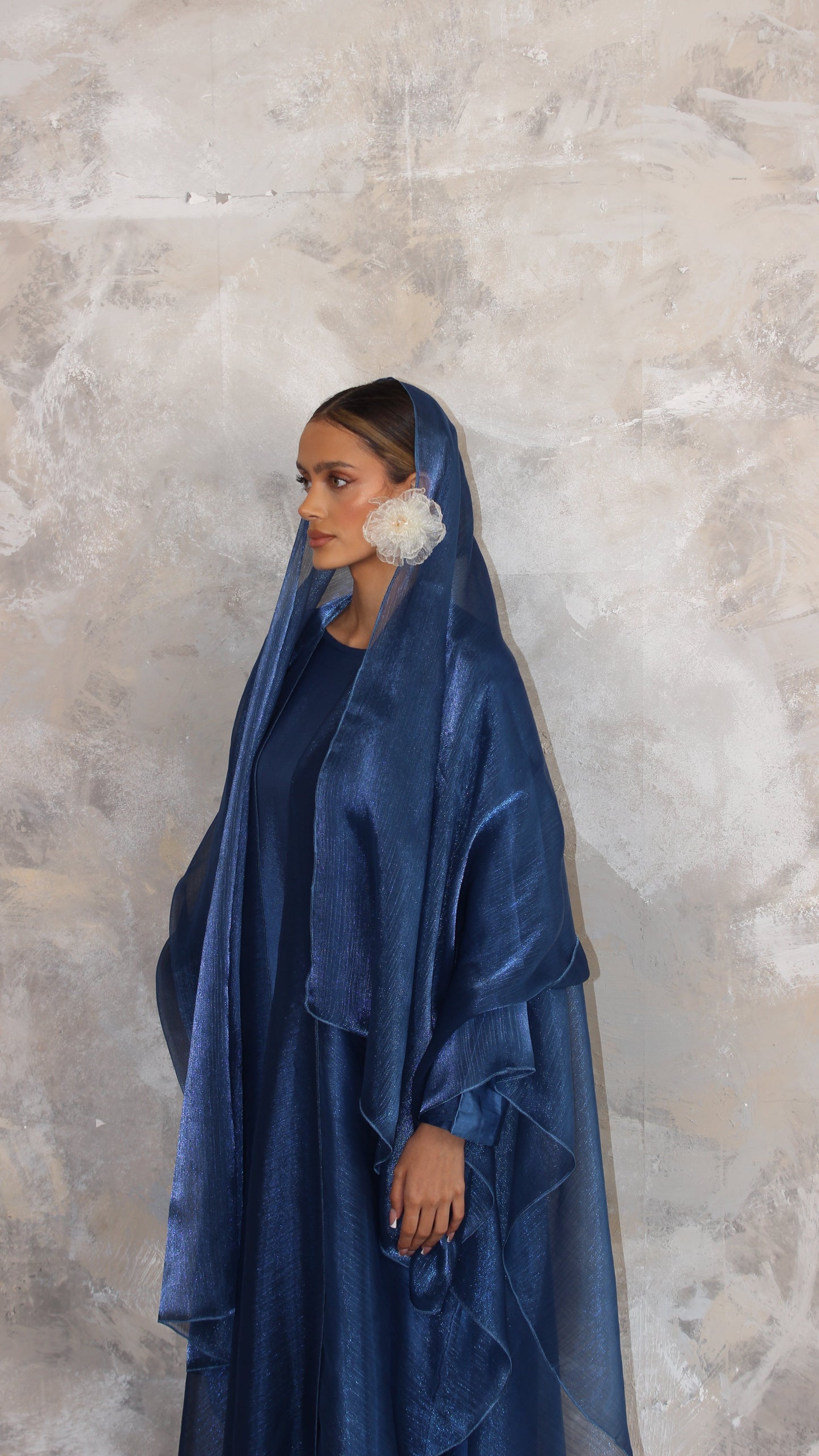 Alaia Organza Abaya and Scarf Set in Royal Blue