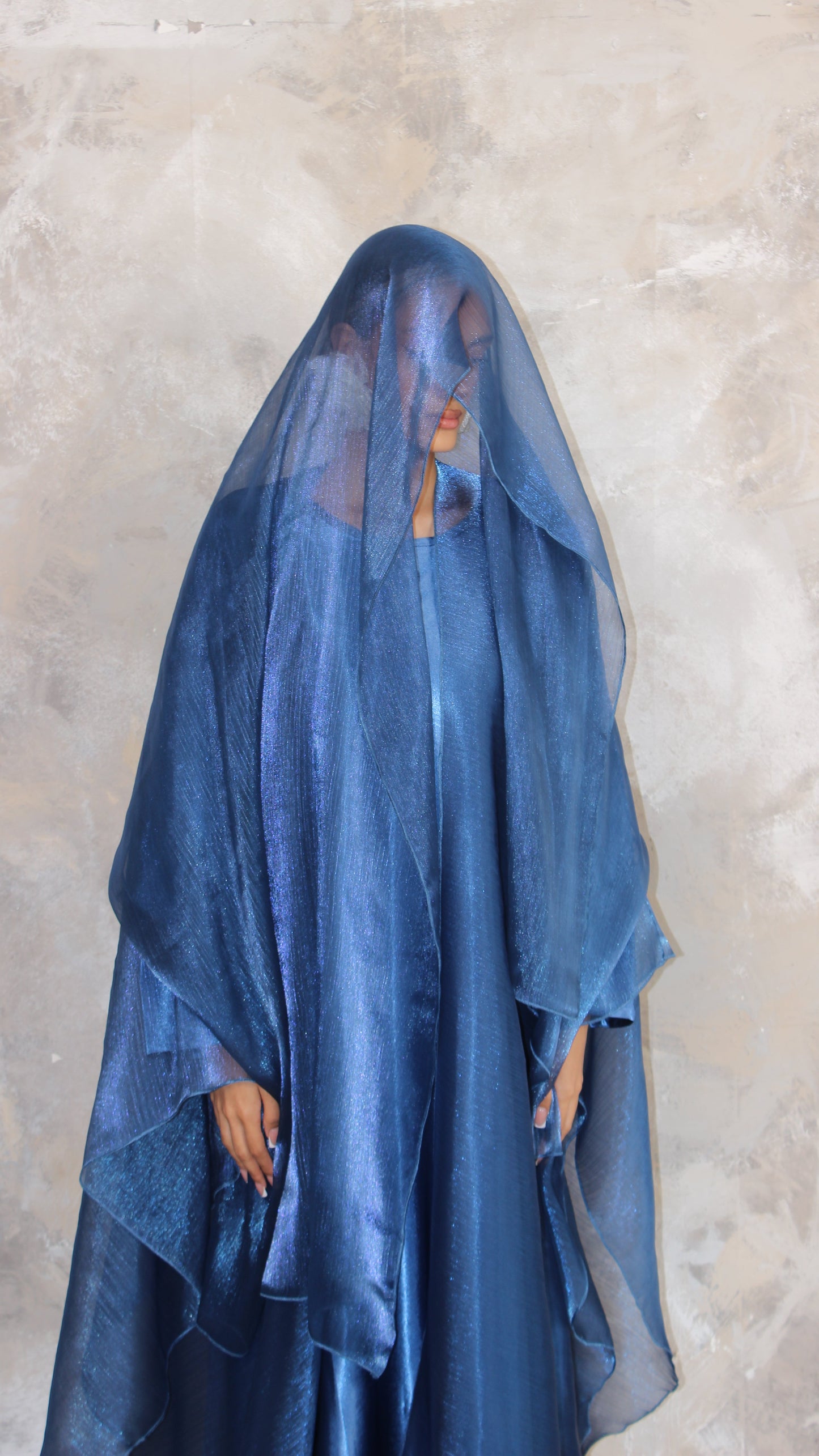 Alaia Organza Abaya and Scarf Set in Royal Blue