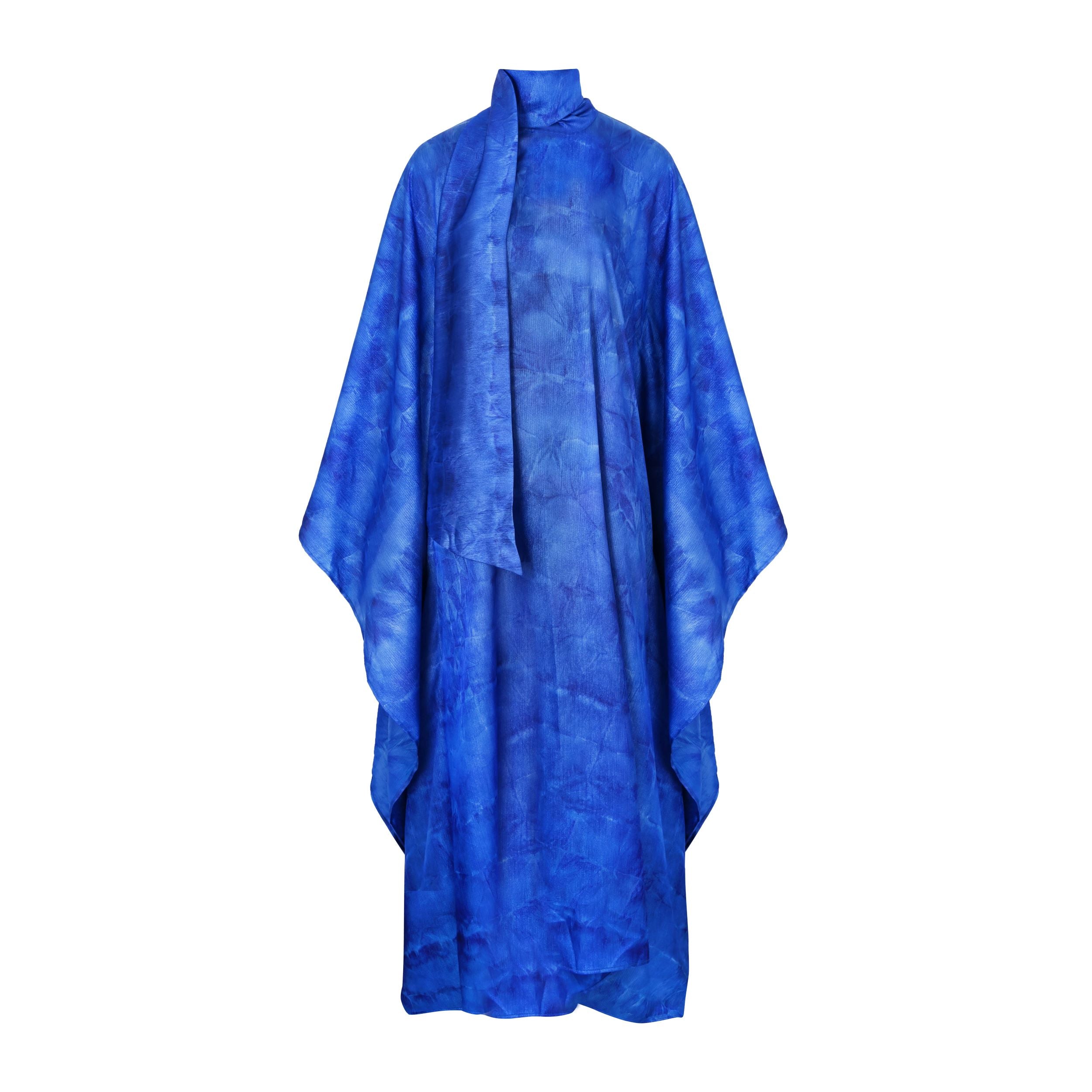 KATSUMI ELECTRIC BLUE PRINT KAFTAN DRESS