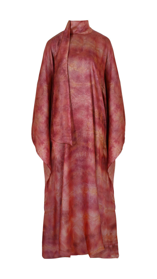 KATSUMI BURGANDY RED & BLACK PRINT KAFTAN DRESS